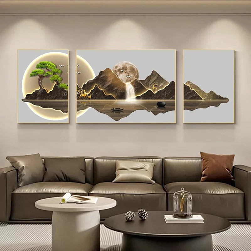 3 Pcs/set Modern Luxury Landscape Painting Sofa Background Wall Welcome