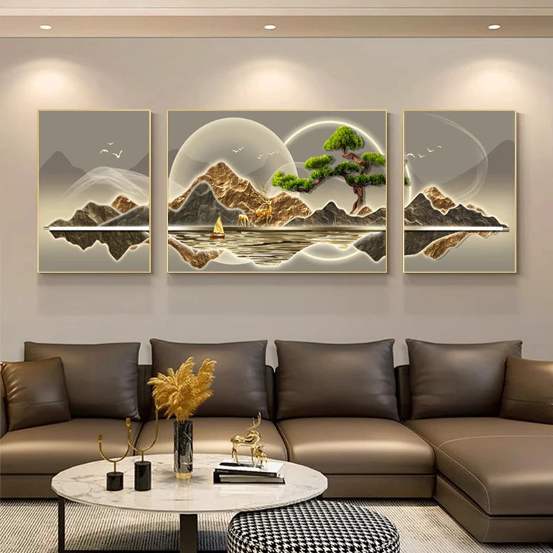 3 Pcs/set Modern Luxury Landscape Painting Sofa Background Wall Welcome